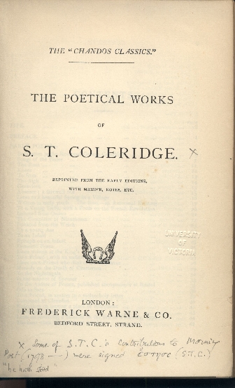 Coleridge, Poetical Works: Publisher's Page