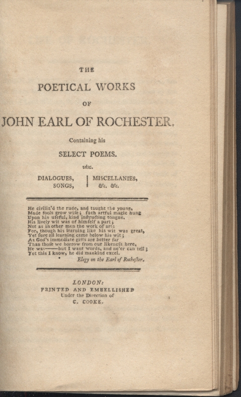 Title page for The Poetical Works of John Earl of Rochester