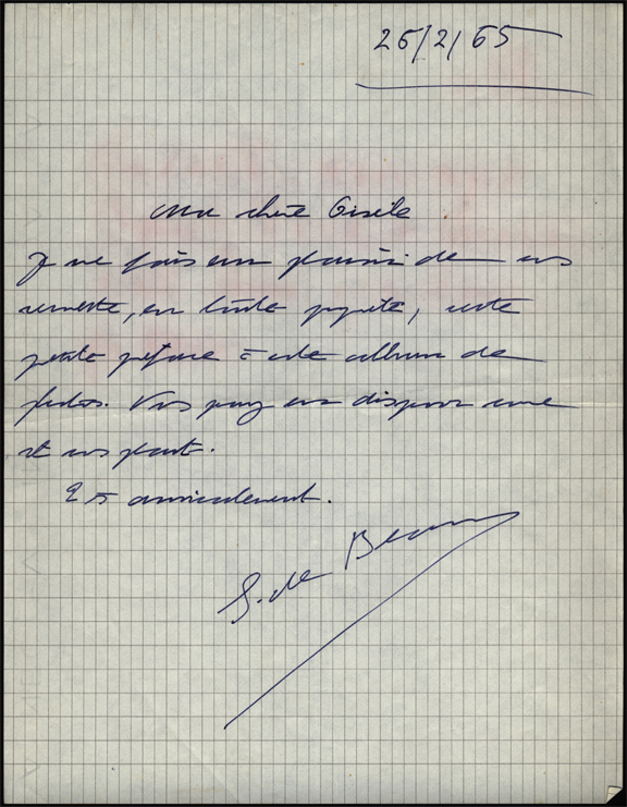 Letter from Simone de Beauvoir, 1965