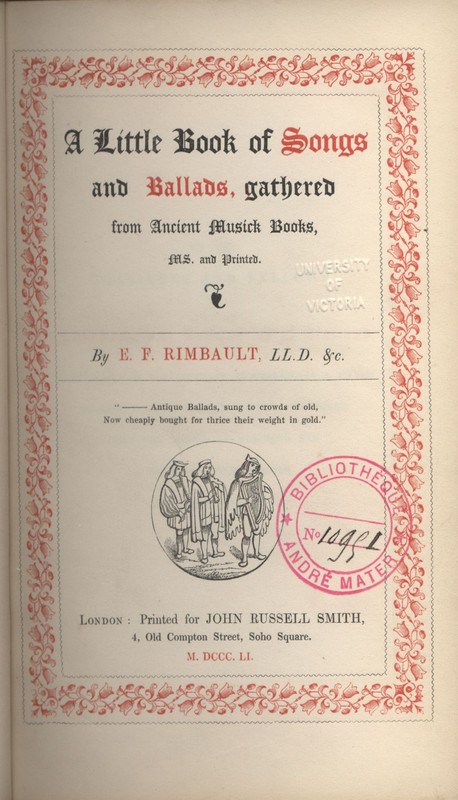 Title page for <em>A Little Book of Songs and Ballads </em>
