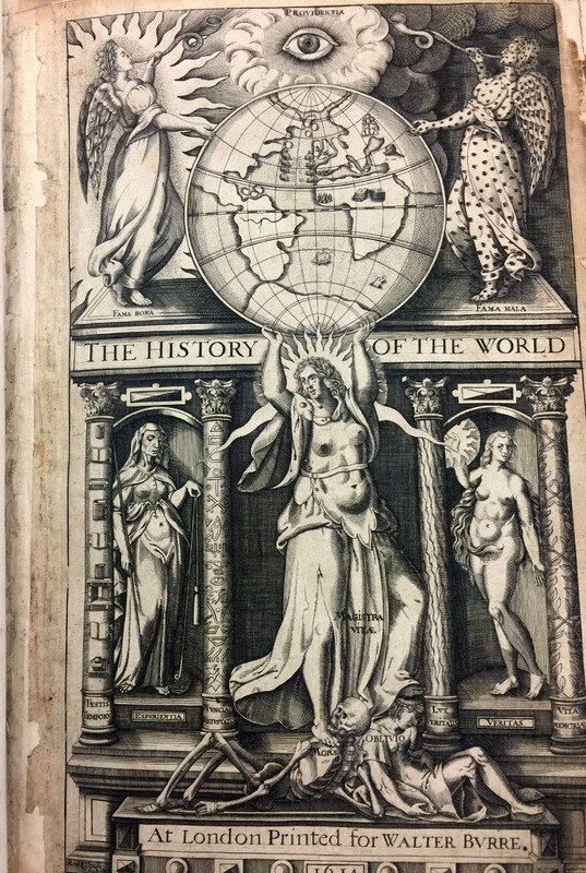 Frontispiece from Sir Walter Raleigh's<em> The History of the Worl</em>d, 1614.