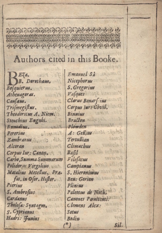 List of Authors Cited in Donne's <em>Biathanatos</em>