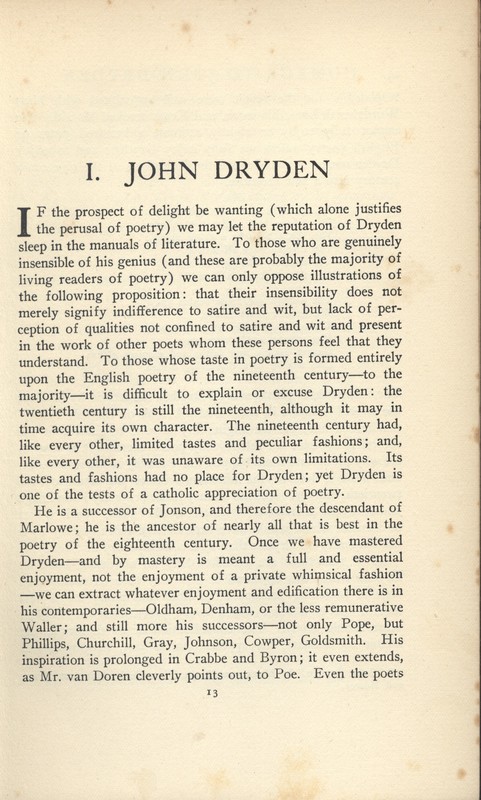 Homage to John Dryden Essay 1