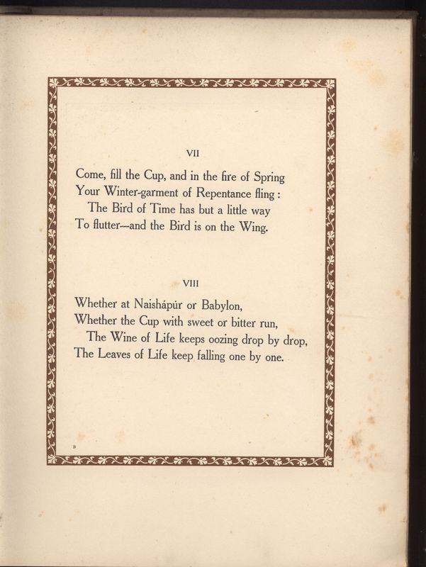 Quatrains Seven and Eight from Fitzgerald's <em>Rubaiyat</em> Published by Hodder &amp; Stoughton (1909)