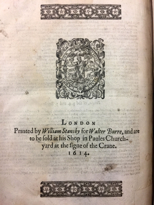 Printer's mark from Sir Walter Raleigh's <em>The History of the World</em>, 1614.