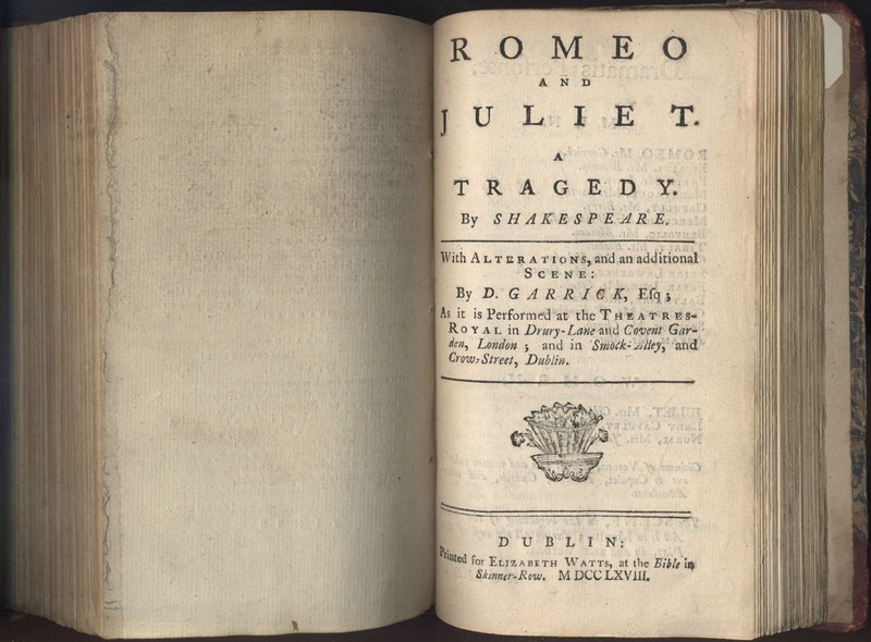 Title Page of <em>Romeo and Juliet </em>by William Shakespeare with Alterations by David Garrick