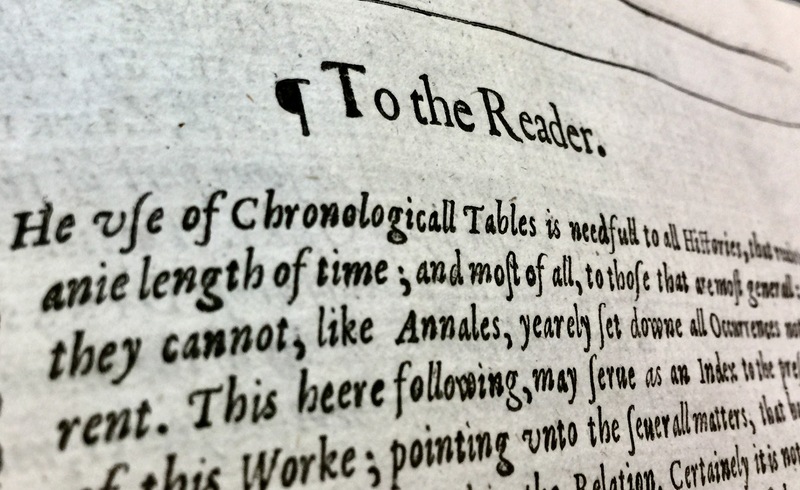 Header of "To The Reader" Page in Sir Walter Ralegh's History of the World