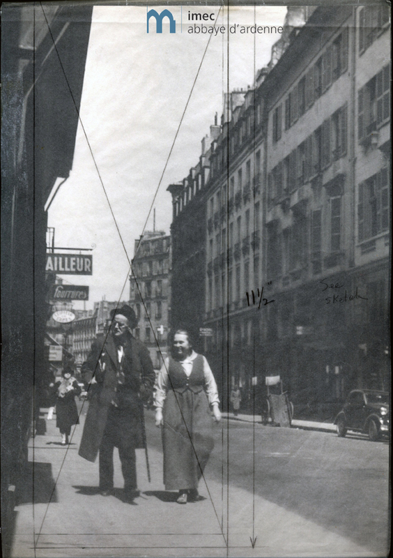 James Joyce and Adrienne Monnier in rue de l'Odeon<br />
[Cropped by Freund]