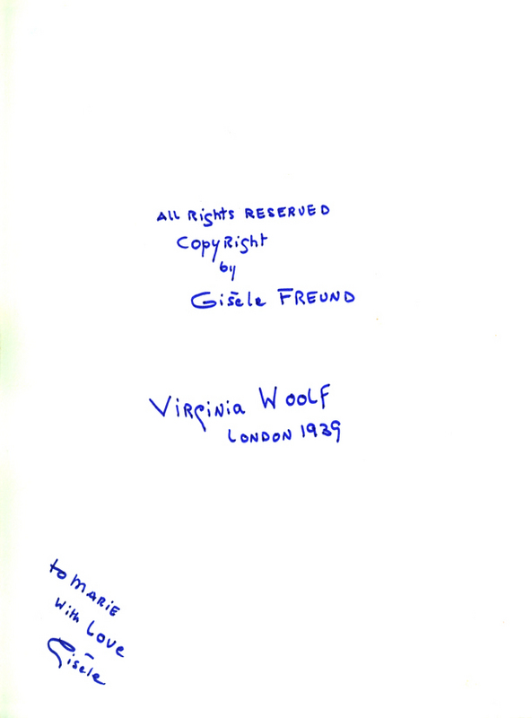 Back of Virginia Woolf Photograph: "To Marie, With Love, Gisèle"