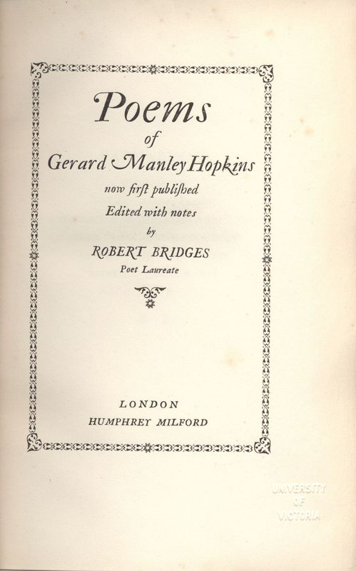 Title Page of <em>Poems of Gerard Manley Hopkins</em>