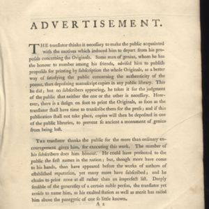 Advertisement Page Poems of Ossian 1762<br />
