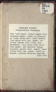 Meadland Bindery Conservation Treatment Note