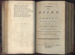 Title Page of <em>The Miser </em>by Henry Fielding