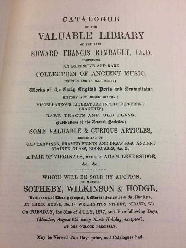 Catalogue of E.F Rimbault's Library