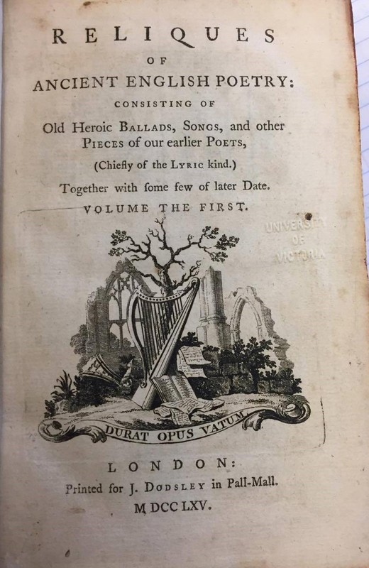 The title page to Thomas Percy's <em>Reliques of Ancient English Poetry</em>