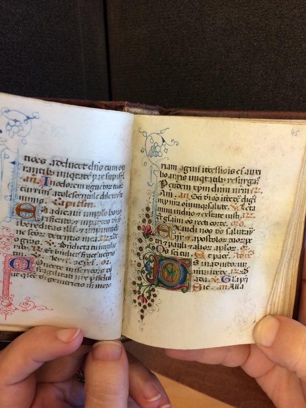 Decorated initials with gold leaf. <em>Codex Pollick (Book of Hours). </em>