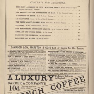 Table of Contents in Woman's World Dec 1887