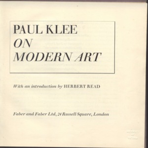 Title Page of On modern art with Introductory and Publisher Accreditation.